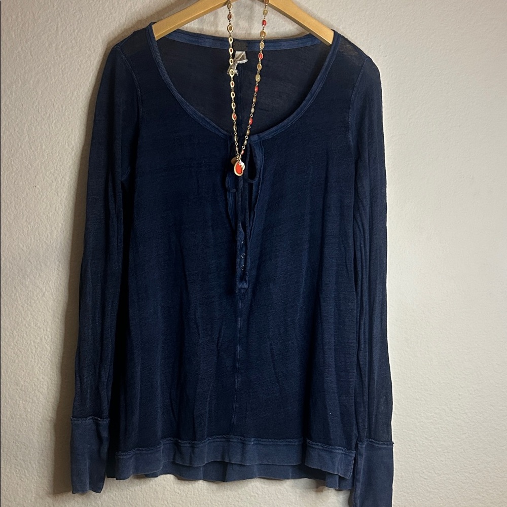 We The Free Deep Blue Long Sleeve Blouse